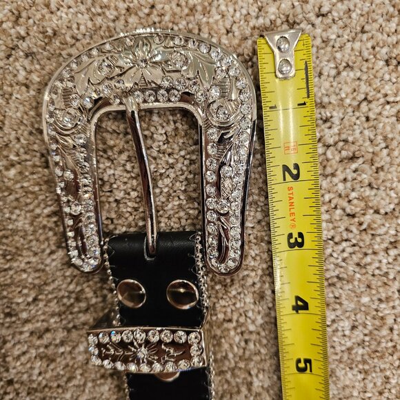 FULL OF BLING! Black Genuine Leather Belt - Medium, Like New main image 7